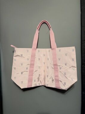 Victoria's Secret Light Pink Striped Tote with Logo Motif